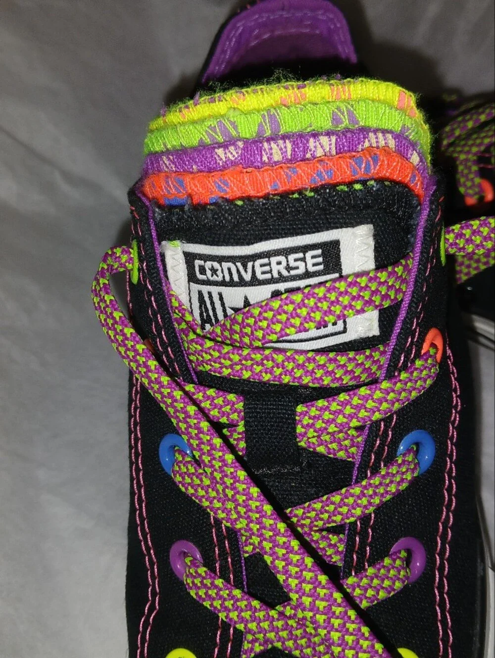 Converse Chuck Taylor All Star Multi Tongue Low Top Lace Up Sneakers Black/Neon